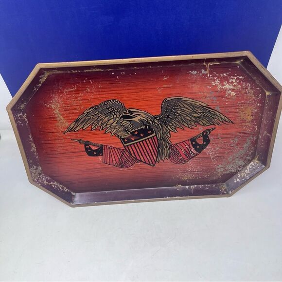 1970’s Nashco Hexagon Metal Tray Bald Eagle Patriotic - Picture 2 of 9